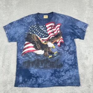 Vintage The Mountain Mens XXL Blue Tie Dye Bald Eagle American Flag T-Shirt 90s